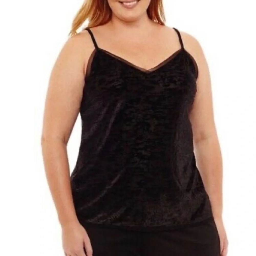 Worthington Black Velvet Burnout Cami Tank Top 2X
